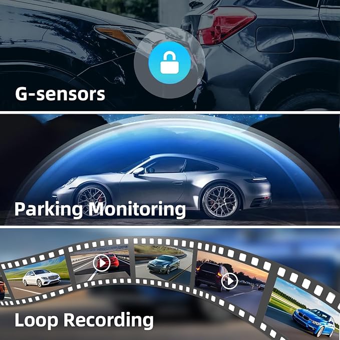 3 Channel Mirror Dash Camera for Cars, Triple Rear View Mirror with Front 4K/3K, Inside and Rear 1080P with WiFi, G-Sensor, Night Vision, Reverse Assist, Parking Monitoring (Include 64GB Card)