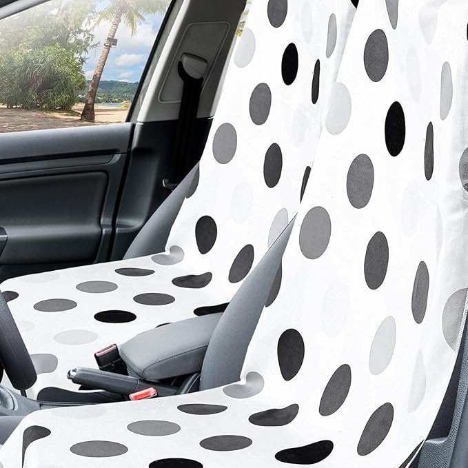 Hahafelt 2 Pack Car Seat Towel Covers with Storage Bag 63 x 32 Inch Athletic Running Towel Seat Sweat Washable Non Slip Cover Gift for Car Outdoor Sport Activities (Black and Gray Dots)