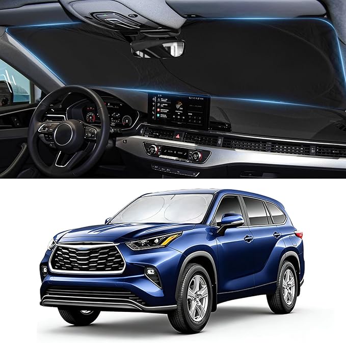 Sun Shade for Highlander Windshield Sunshade fit for Toyota Highlander 2020-2025 Accessories Front Window Cover Shield Car Foldable Sun Visor Protector Block UV Ray Heat Keep Your Car Cool