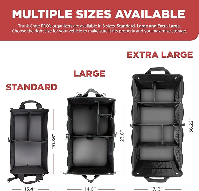 TRUNKCRATEPRO XL Heavy-Duty Trunk Organizer – Reinforced SUV & Truck Cargo Storage with 6 Adjustable Compartments, Non-Slip Base & Securing Straps (Foldable Design, Grey)