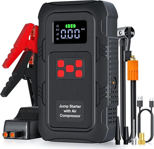 5000A Jump Starter with Air Compressor,A1 Car Jumper Starter with 150PSI Tire Inflator 12V Jump Box with LCD Display,Flashlight,Storage Case (Up 10L Gas/8L Diesel Engine