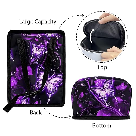 KEIAHUAN Purple Butterfly Car Garbage Bag Hanging Collapsible Large Capacity Garbage Can Portable Car Trash Can with Lid Collapsible Vehicle Interior Accessories for Women