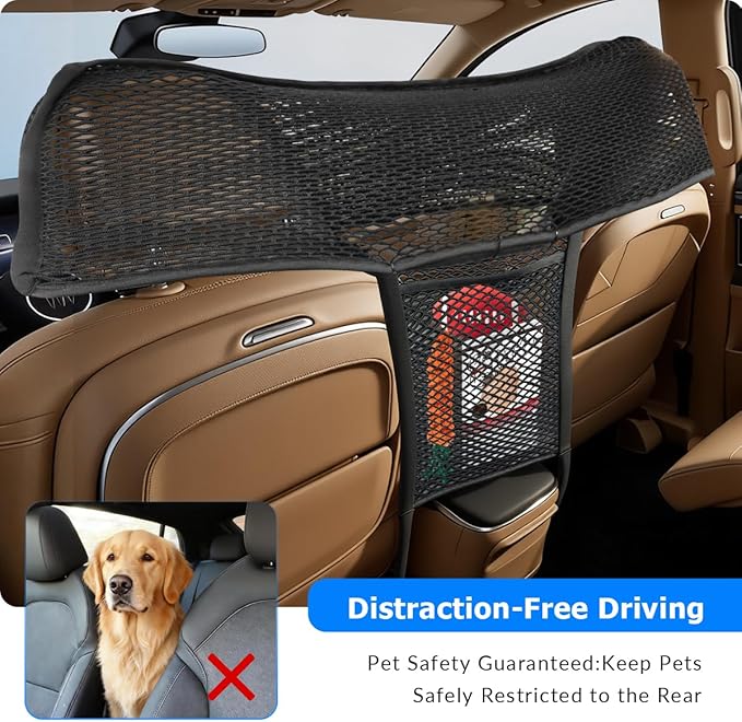 Car Dog Barrier Net Car Mesh Organizer Back Seat Divider for Dog Easy Install 2 Pieces (for Split Seats)