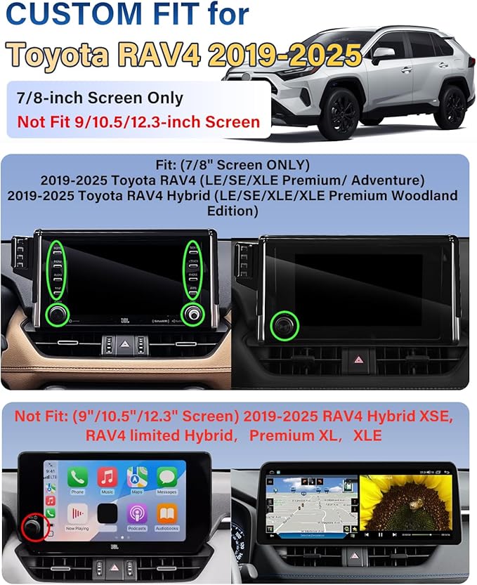 Car Phone Holder for Toyota RAV4 2019-2025 Accessories 7/8-Inch Screen Fixed Clip, Automobile Cradles Magnetic Phone Mount Compatible with MagSafe, Strong Magnets Cell Phone Base(Not Fit 9/10.5-inch)