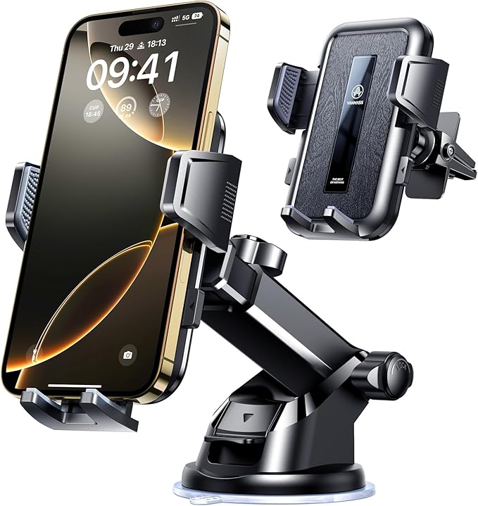 VANMASS 2026 Car Phone Holder【Military-Grade Strongest 90+LBS Suction】Phone Holder for Your Car Dashboard Windshield Vent Cell Phone Mount Truck Stand Cradle for iPhone 17 Pro Max 16 15 14 13 Android