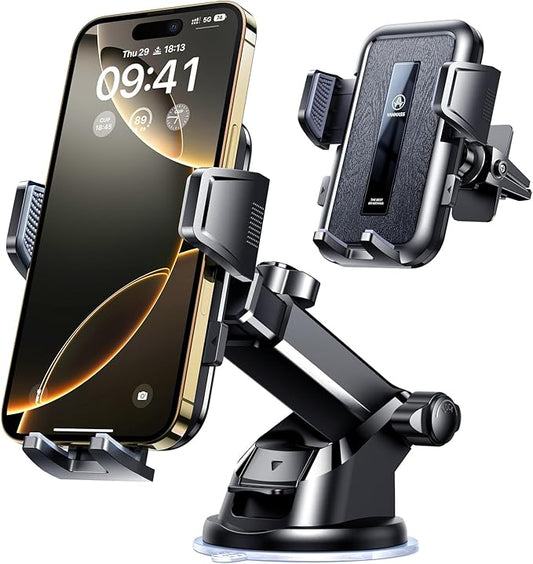 VANMASS 2026 Car Phone Holder【Military-Grade Strongest 90+LBS Suction】Phone Holder for Your Car Dashboard Windshield Vent Cell Phone Mount Truck Stand Cradle for iPhone 17 Pro Max 16 15 14 13 Android