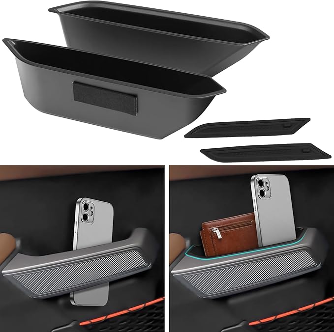 2PCS Front Door Handle Storage Box for Ford Bronco 2021 2022 2023 2024 2025 Accessories Phone Holder Door Grab Pocket Storage Organizer ABS Plastic, Black Mat, Not for Sport