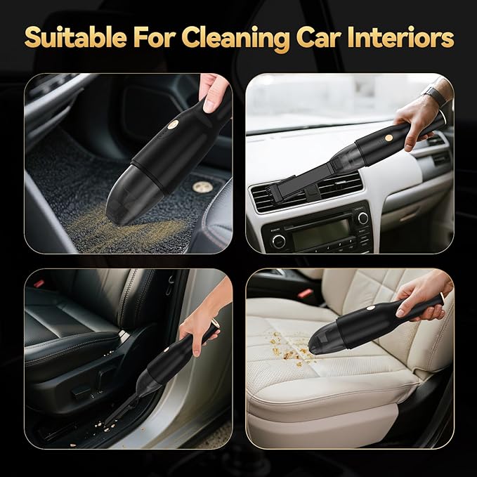 Handleld Vacuum Cordless -Car Vacuum Portable Rechargeble -Hand Held Small Vacuum Cleaner Car Seats, Home, Quick Cleanup, Strong Suction, Lightweight, Includes Crevice Nozzle & Brush -H3