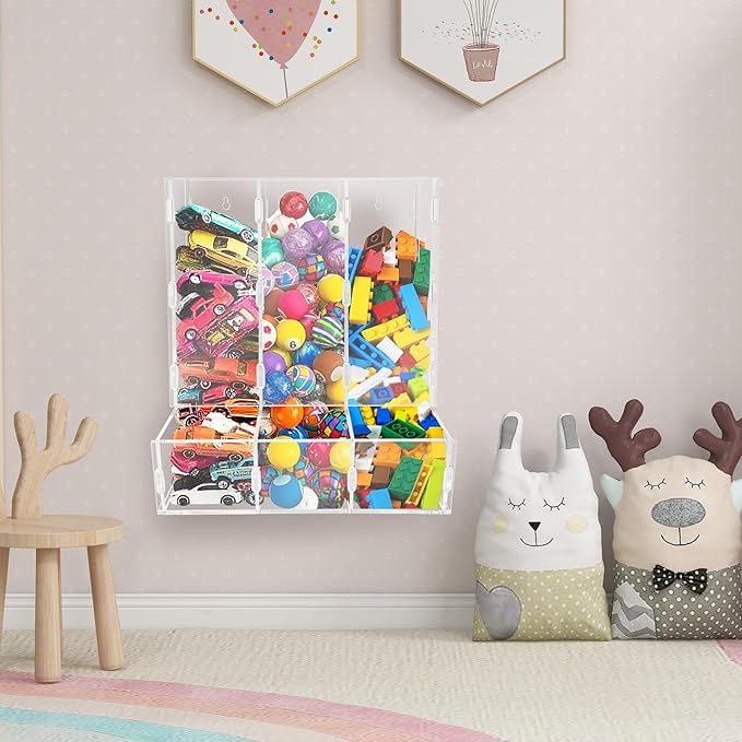 Montex Acrylic Wall Toy Dispenser, Acrylic Wall Storage, Play Room Organization Hanging Organizer for Kid's Playroom, Blocks, Cars, Snacks