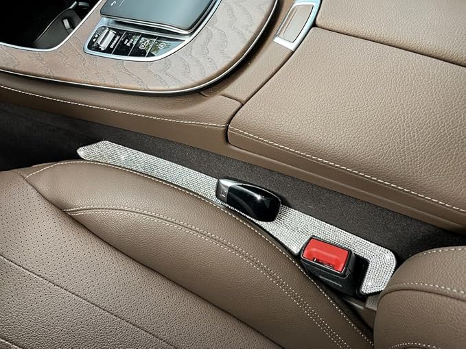 Bling Diamond Car Seat Gap Filler for Car SUV and Truck, 2 Pack Universal Gap Stopper to Fill The Gap Between Seat Console Stop Things Dropping (White)