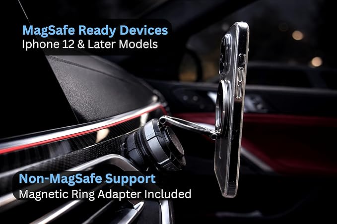 GraviX Magnetic Car Phone Holder for MagSafe – Powerful Magnet, Strong Suction, Anti-Vibration Arm, 360° Adjustable Dashboard & Windshield Car Mount (Fits All Vehicles, All Phones & Cases)