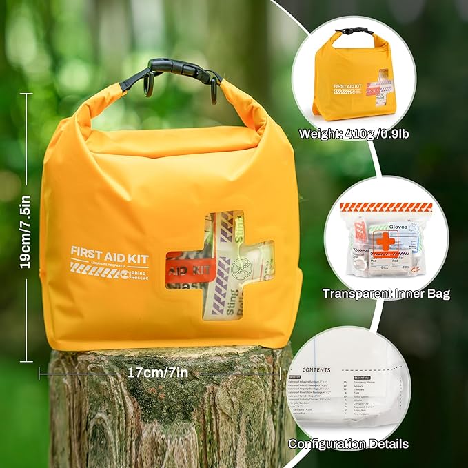 RHINO RESCUE Waterproof Boat First Aid Kit, Lightweight Boat Accessories Dry Bag, Emergency Marine Survival Supplies for Outdoor Kayak, Fishing, Floating, Swimming, Beach & Camping (Green)