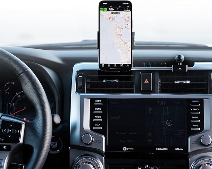 Offroam Phone Mount Made for Toyota 4Runner 2010-2024, CNC-Machined Aluminium, Universal Spring Loaded Holder, 360-Degree Swivel, One-Hand Operation