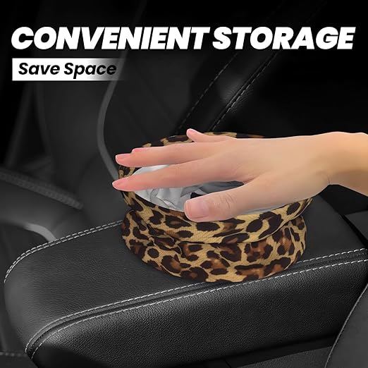 Cheetah Leopard Print Car Trash Bag Hanging Back of Seat Portable Car Trash Bag Cheetah Leopard Waterproof One-Handed Portable Strap Drawstring Garbage Bags with 2 Pieces Car Coasters