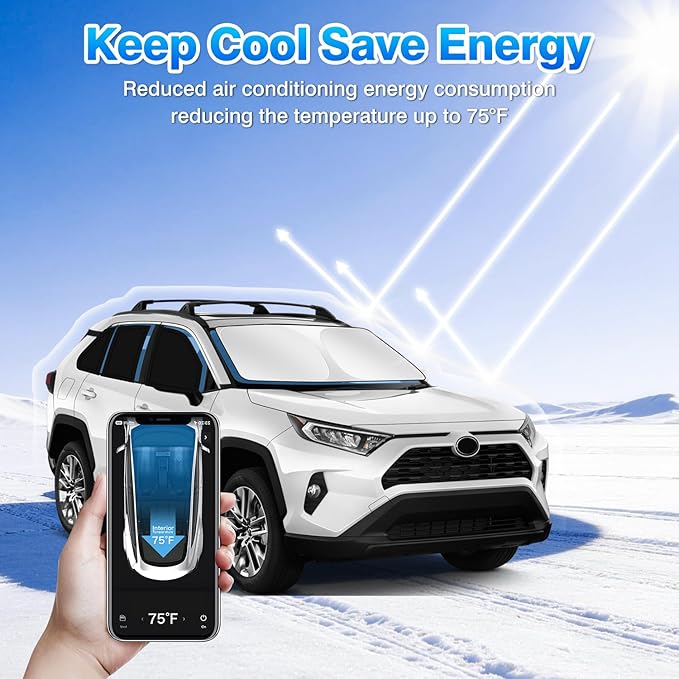 T TGBROS Windshield Sun Shade for Toyota RAV4 2013-2016 2017 2018 Car Window Shades Thicken UV Block and Blackout Privacy Foldable Sunshades 8PCS Accessories Keep Cool Sun Visor Covers