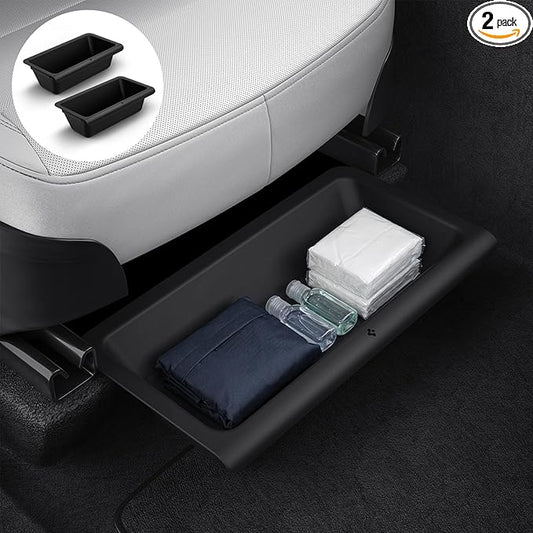 Spigen Under Seat Storage Box, Hidden Organizer Tray [Waterproof & Anti-Rattle] for 2025 2026 Tesla Model Y Juniper Accessories - 2 Pack