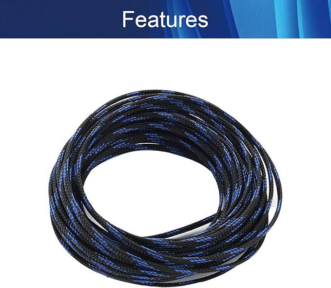Aicosineg Cable Sleeve Braided Sleeving PET Wire Loom Tubing Cable 32.81ft-1/6inches Wrap Protector for HiFi Audio and Video Headphone Cable Protect Wires from Chewing of Pets Black and Blue
