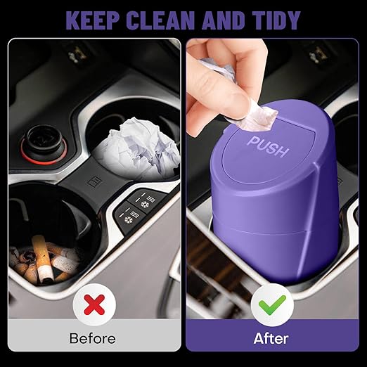 Car Trash Can Bin with Lid-2 Packs Car Garbage Can Cup Holder-Purple Mini Leakproof Vehicle Garbage Bin with 40pcs Trash Bags-Automotive Organizers and Storage for Front Back Seat Accessories