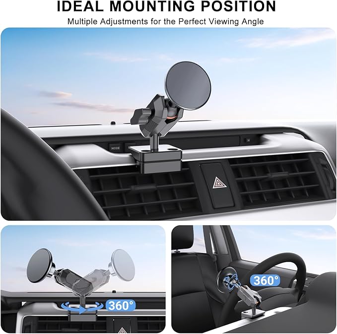 5th Gen Toyota 4Runner Phone Mount Holder, Dash Metal Magnetic Phone Holder for 4Runner 2024 2023 2022 2021 2020-2010, Toyota 4Runner Accessories for All Smartphones, 360° Adjustable, Easy to Install