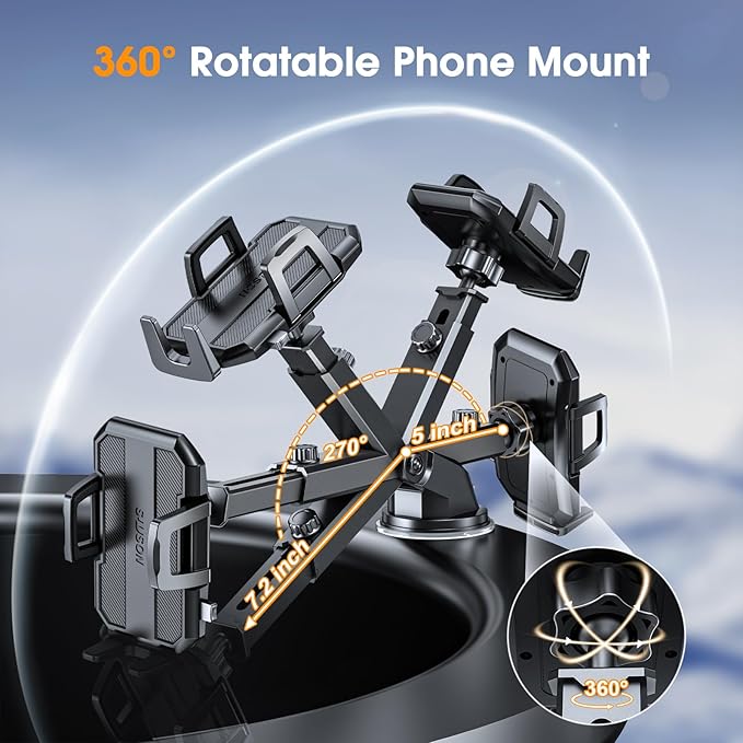 SUUSON Upgraded 3-in-1 Car Phone Holder Mount [Powerful Suction] Phone Mount for Car Dashboard Air Vent Windshield,for All iPhone Android Phone, Jet Black