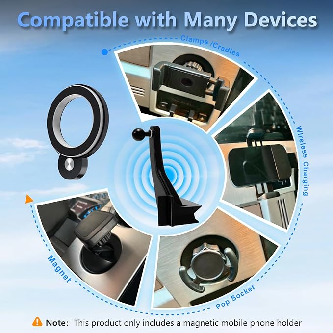 Magnetic Phone Mount Dash Anchor Compatible with Rivian R1T(Gen 1) and R1S (2022-2025) - Fits Driver Side Only, with 17mm Ball Arm, Direct Plug in Design to Flexible Switching Bracket
