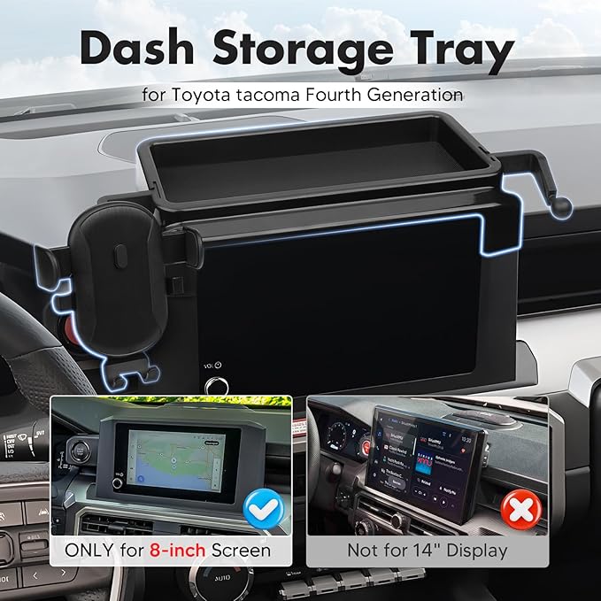 FIILINES Dashboard Center Console Organizer & Phone Holder for Toyota Tacoma 2024-2026, Dash Organizer with 360 Degree Rotation Phone Mount Tacoma Accessories (Only Fit 8-inch)