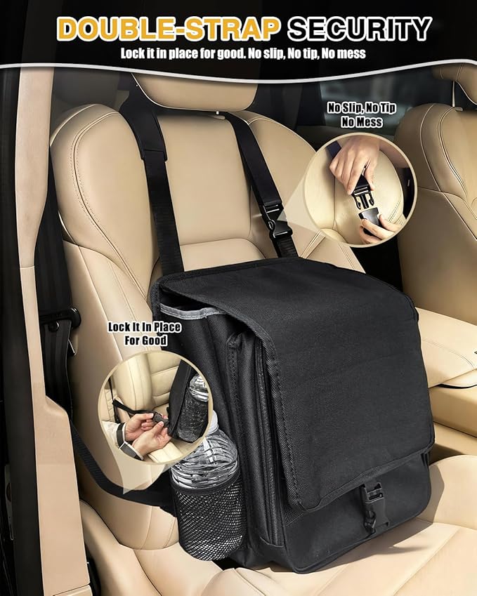 Car Front Seat Organizer with Accordion File Pocket | Laptop Sleeve (Up to 15.6 In) | Privacy Flap | Cup Holders | Adjustable Straps | Holds Tablets, Files, Supplies | for Work on the GO