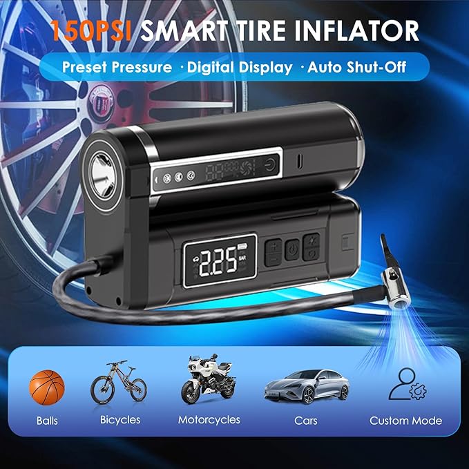 Mini 3-in-1 Car Vacuum Cleaner & Tire Inflator, 18000Pa Brushless Cordless Handheld Vacuum, 150PSI Portable Air Pump for Tires, Compact High Power Car Cleaner with LED Light, Gift
