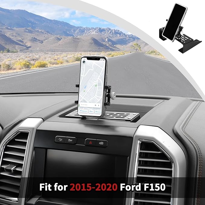JWWY Center Console Expansion Rack Bracket with Phone Holder for 2015-2020 Ford F150, Dashboard Tray Mount Car Interior Organizer Accessories, Alloy Black
