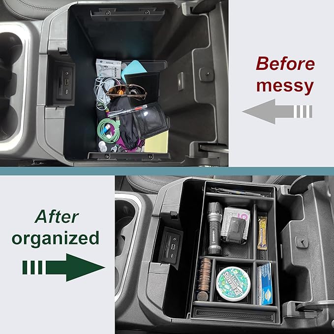 PIMCAR Center Console Organizer for 2019-2022 Chevy Silverado 1500/GMC Sierra 1500 & 2020-2023 Silverado/Sierra 2500HD/3500HD | Full Console Bucket Seats Only | Black Interior Trim Accessory