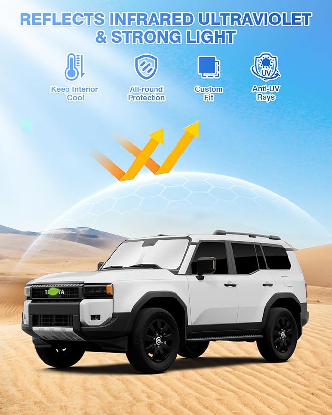 Canvcle Sunshades for 2024 2025 2026 Toyota Land Cruiser Prado 250 Accessories Windshield Sun Shade Side Rear Window Shade Cover Sun Visor Shield Privacy Protection Keep Vehicle Cool Black 8PCS