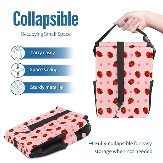 Cute Strawberry Collapsible Reusable Waterproof Car Trash Can with Lid, Automotive Garbage Can, Car Organizer