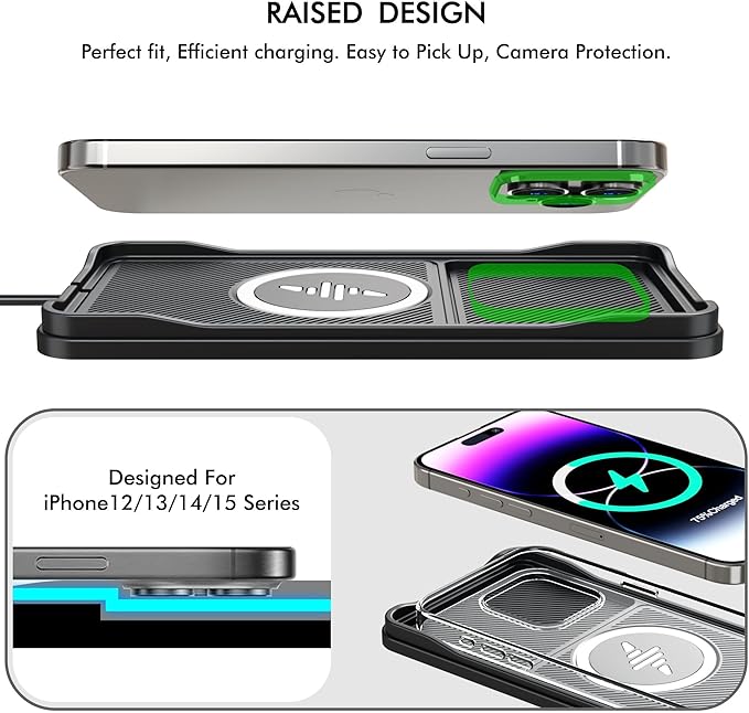 Car Wireless Charger Pad, 15W Fast Non-Slip Wireless Charging Pad for Car with 20W Car Adapter, Compatible with iPhone 17 16 15 14 13 12 Pro Max AirPods,100CM Cable