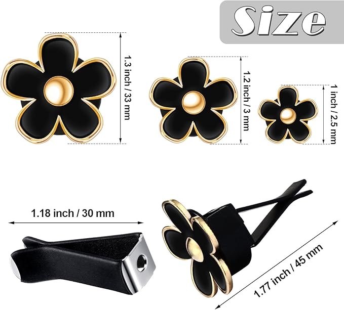 Frienda 6 Pcs Daisy Flower Air Vent Clip Accessories Air Conditioning Outlet Clip Car Air Freshener Dashboard Accessories Charm Car Inter Decor(2.5 cm, 3 cm, 3.3 cm,Black)