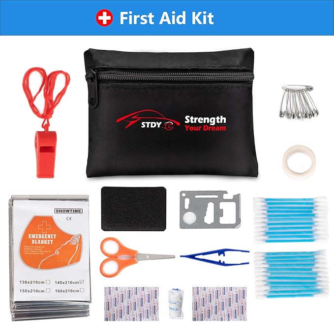 STDY Car Roadside Emergency Kit, Vehicle Truck Safety Road Side Assistance Kits Auto Accessory, with Jumper Cables, Car Vacuum, etc