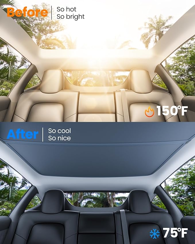 REEVAA Upgraded Tesla Model S Sunshade Roof [No Gaps, No-Sagging] Tesla S Accessories Heat Insulation Foldable Glass Sunroof Cover for Model S 2022-2026, 2PCS, Black