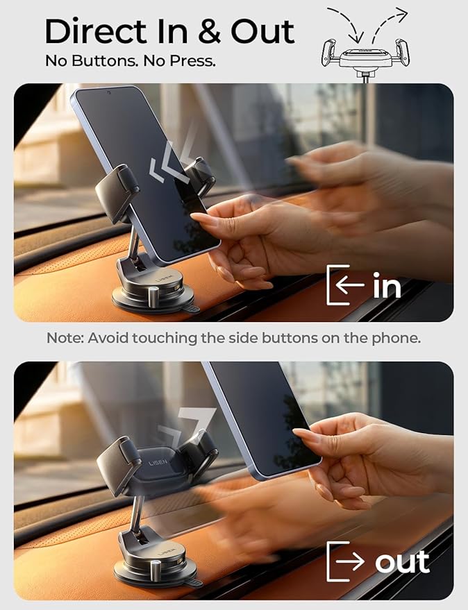 LISEN Suction Phone Mount, [Industry First] Auto-Adjusting Phone Holder Suction, Easy One Touch Suction Cup Phone Mount Cell Phone Mount Car Dash for iPhone 17 Pro Max 16 15 14 Galaxy S26 25 All Cases
