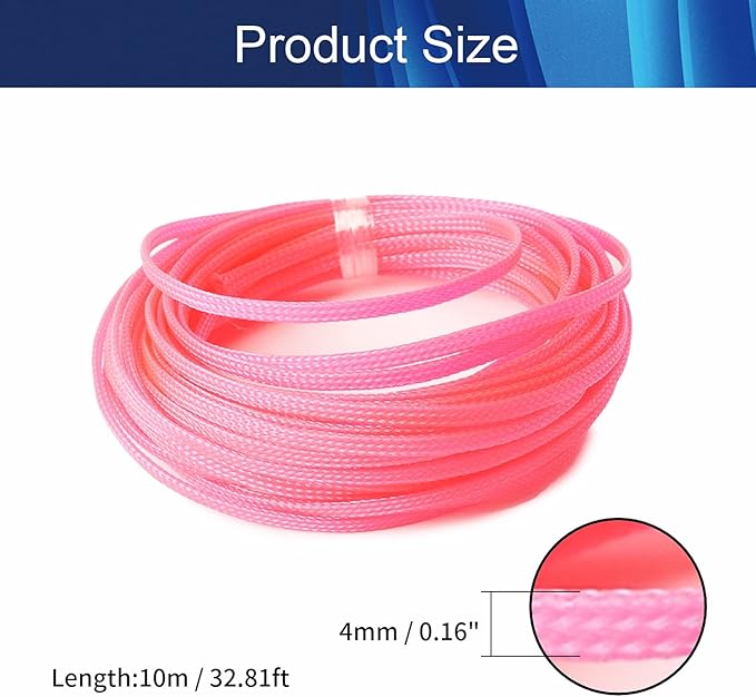 Aicosineg 32.81ft PET Flexible Braided Cable Sleeve 0.16inch Width Wire Loom Sleeving and Organizer Flexible Wire Mesh Sleeve Wrap Protector for TV Audio PC Cords from Pets Chewing Pink
