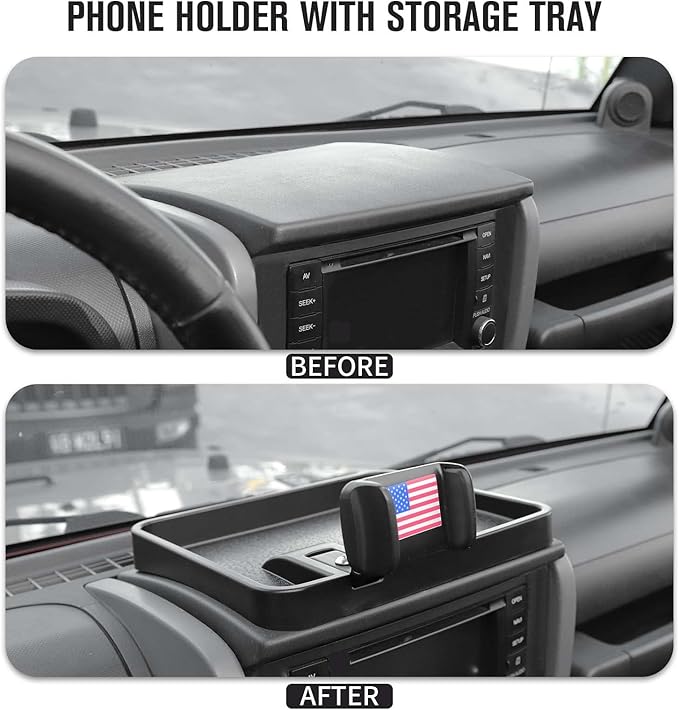Jimen Compatible with Jeep Wrangler JK JKU 2007-2010, Cell Phone Holder Mount Dashboard Organizer Storage Tray