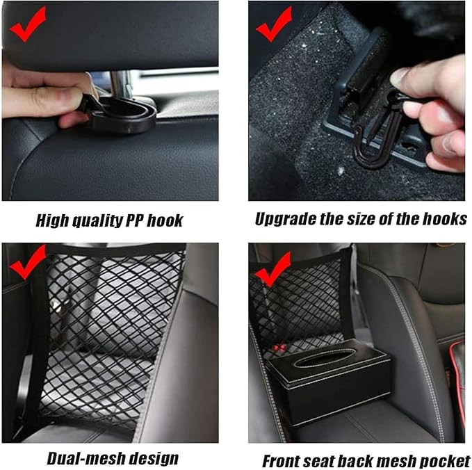 Dog Car Net Barrier Pet Barrier,Barrier of Back Seat Pet Kids,Cargo Tissue Purse Holder, Baby Stretchable Storage Bag Universal for Cars, SUVs, Vans Traveling (2-Layer)