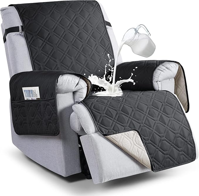 VANSOFY 100% Waterproof Recliner Chair Covers, Recliner Cover Non-Slip Dog Chair Cover Furniture Protector Washable Slipcover with Pocket, Elastic Straps for Pets, Dogs(Black, 28")