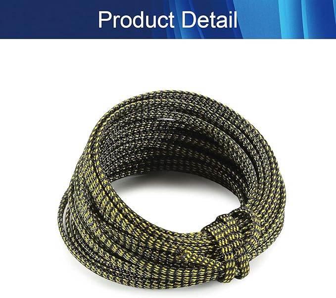 Aicosineg Cable Sleeve Braided Sleeving PET Wire Loom Tubing Cable 32.81ft-1/6inch Wrap Protector for HiFi Audio and Video Headphone Cable Protect Wires from Chewing of Pets Black and Gold