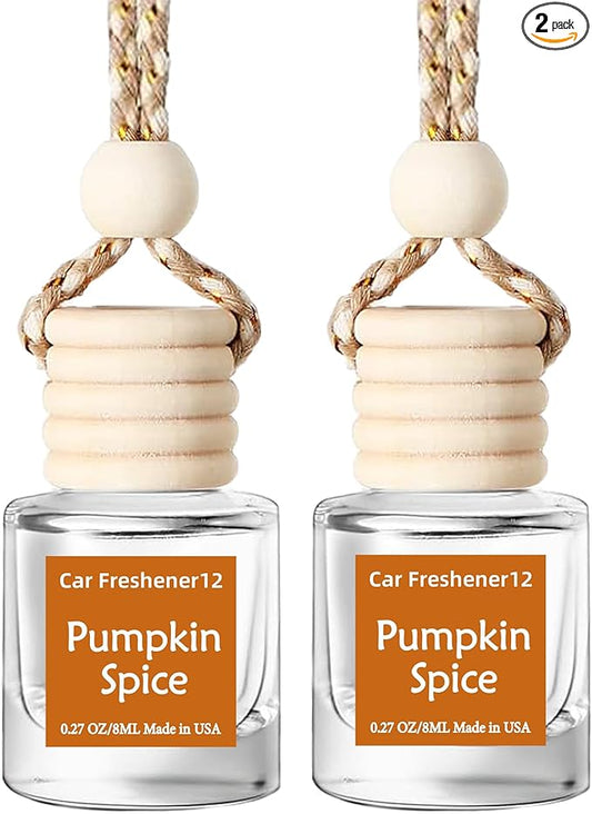 Hanging Car Air Freshener, Long Lasting Essential Oil Diffuser, Non-Toxic Pumpkin Spice Scent, Cute Car Fresheners for Women, 2 Pack Made in USA