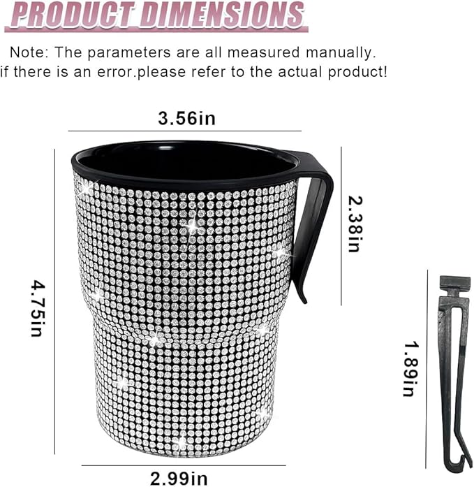 Bling Rhinestones Car Air Vent Trash Can, Hanging Automotive Cup Holder with 2 Hooks, Multi-Function Vehicle Door Organizer Accessories for Key, Pen, Water Bottles, Cellphone(White)