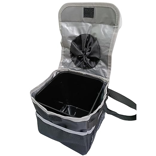 Car Trash Can Waterproof Vehicle Garbage Bin, Leakproof Anti Slip Floor Mat Clip Trash Bag Holder for Car, Truck, SUV, Van Portable Auto Trash Container with Stability Clips (Black with Cover, Small)