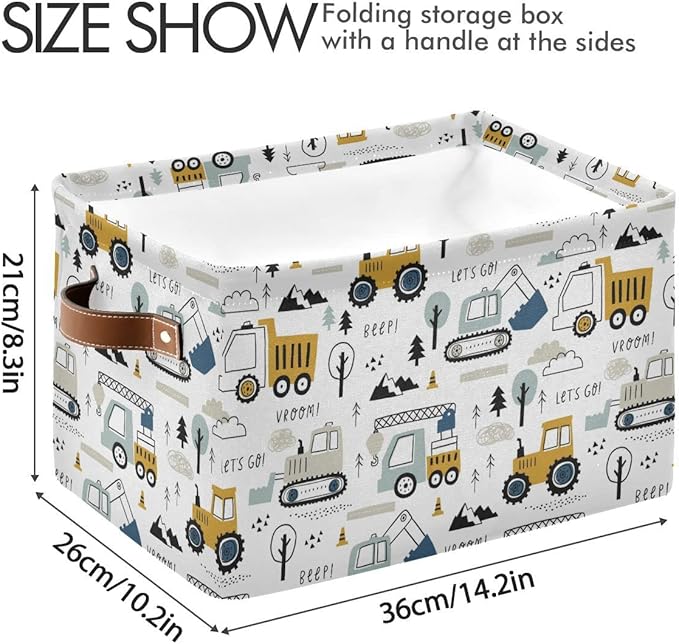 Wamika Excavator Truck Storage Basket Fabric Kitchen Baskets Cars Boys Open Home Storage Bins Boxes Foldable Organizer Bag for Baby Cloth Book Shelf Closet Baskets 16×12×8 Inches