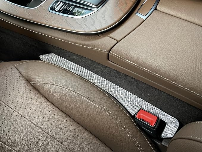 Bling Diamond Car Seat Gap Filler for Car SUV and Truck, 2 Pack Universal Gap Stopper to Fill The Gap Between Seat Console Stop Things Dropping (White)