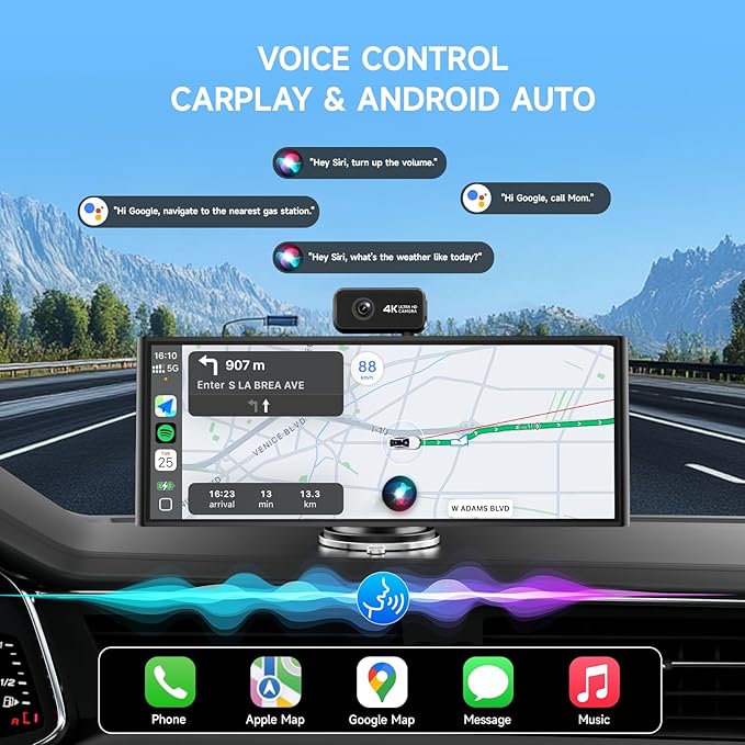 CarPlay Screen for Car Tablet Android Auto Smart Screen for Car, 4K Dash Cam Portable Car Play with 3 Channel Camera,10.26” Wireless Display with FM Radio Stereo Bluetooth 5.2, 32GB TF Card Black