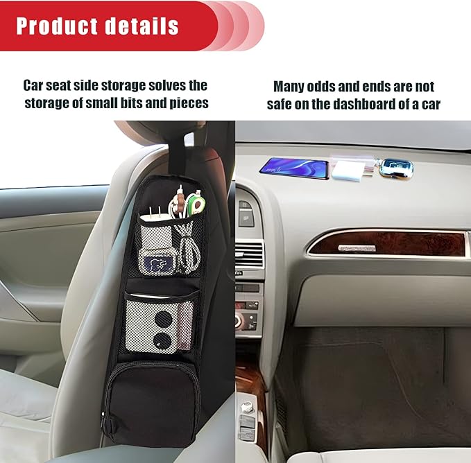 QUICTO 2PCS Car Seat Storage Hanging Bag, Multi-Pocket Seat Side Organizer, Multifunctional Mesh Net Pocket, Can Hold Mobile Phone, Wallet, Glasses, Suitable for Cars, SUVs, Trucks
