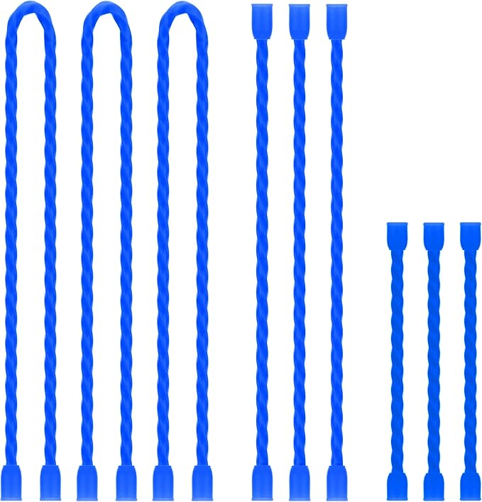 TRIPLE DEER 9Pcs 3-12 Inch Silicone Cable Ties Colorful Reusable Steel-Core Silicone Twist Gear Tie Straps for Bundling and Organizing, Bendable Holder Strap for Indoor and Out All Purpose, Blue